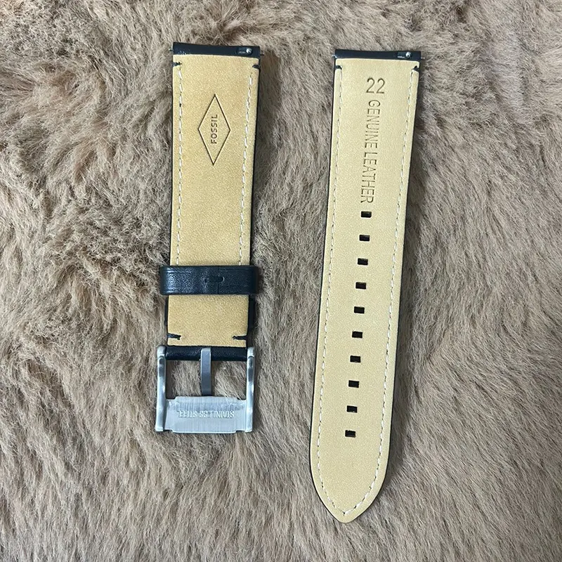 Fossil 22mm Black Leather Watch Strap -Craftsmanship Timepieces